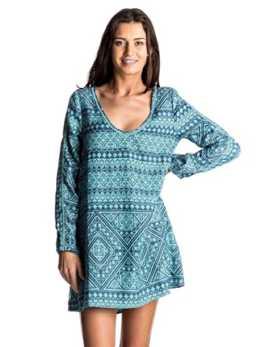 Roxy Junior April Morning Long Sleeve Dress Teal Size L